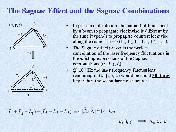 The Sagnac Effect and the Sagnac Combinations . 2 (a, b, g) 1 . The Sagnac Effect and the Sagnac Combinations . 2 (a, b, g) 1 .