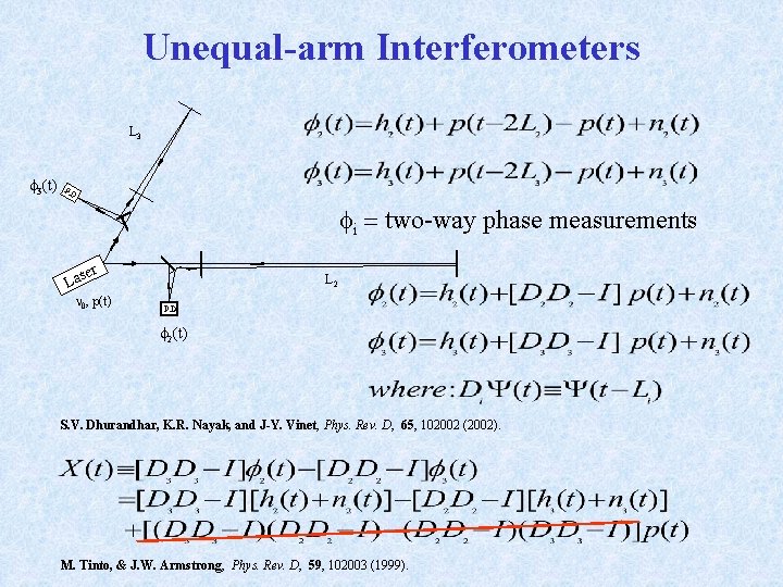 Unequal-arm Interferometers L 3 f 3(t) P. D fi = two-way phase measurements er Unequal-arm Interferometers L 3 f 3(t) P. D fi = two-way phase measurements er