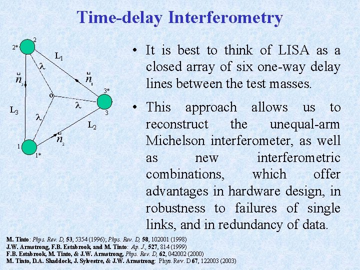 Time-delay Interferometry 2 2* L 1 3* o L 3 3 L 2 1