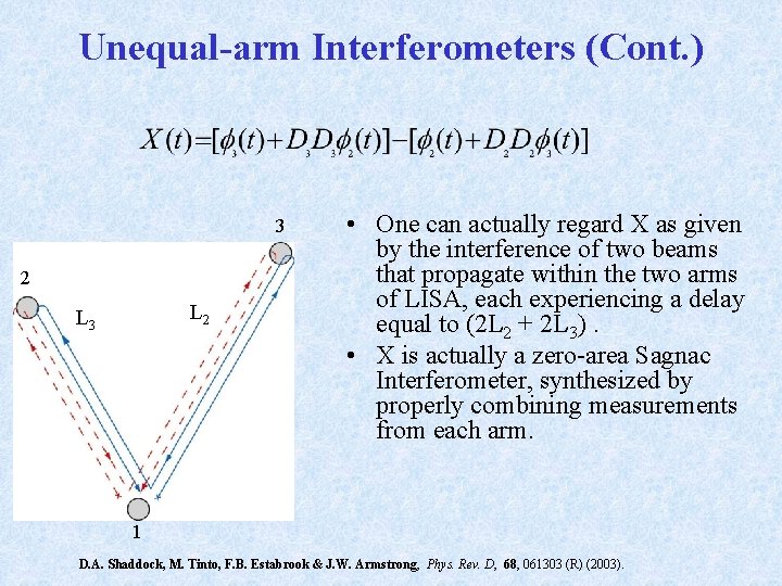 Unequal-arm Interferometers (Cont. ) 3 2 L 3 • One can actually regard X