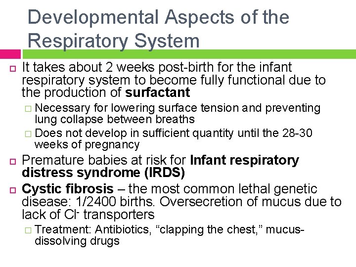 Developmental Aspects of the Respiratory System It takes about 2 weeks post-birth for the