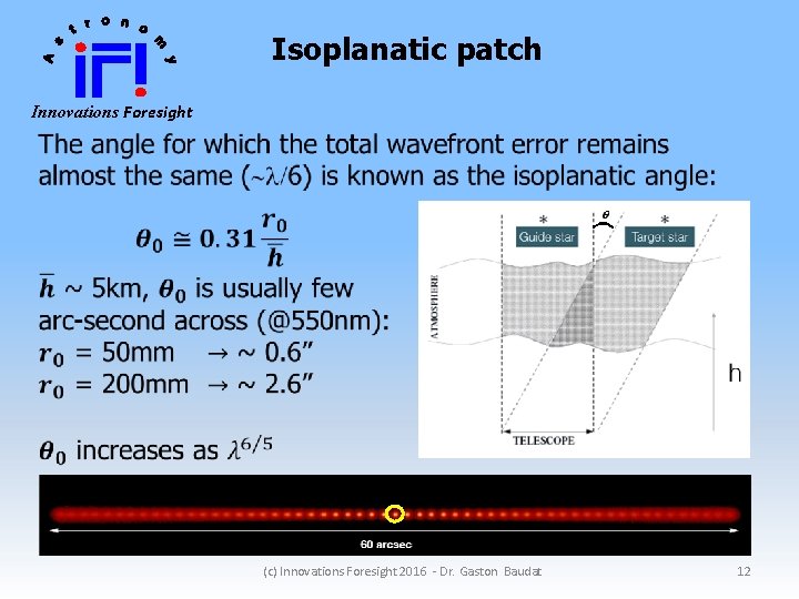 Isoplanatic patch Innovations Foresight (c) Innovations Foresight 2016 - Dr. Gaston Baudat 12 