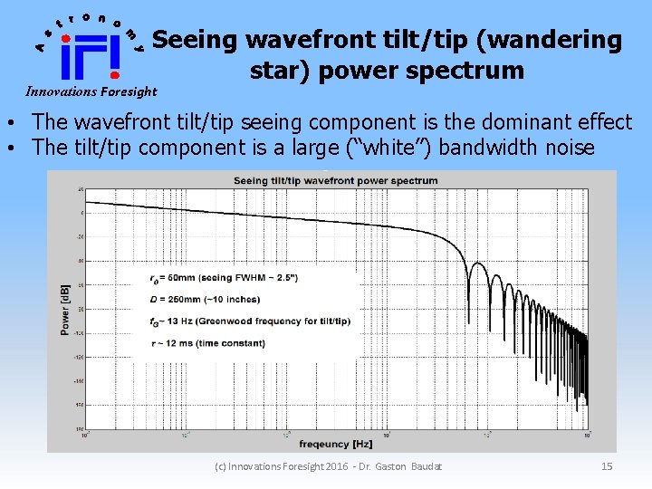 Seeing wavefront tilt/tip (wandering star) power spectrum Innovations Foresight • The wavefront tilt/tip seeing