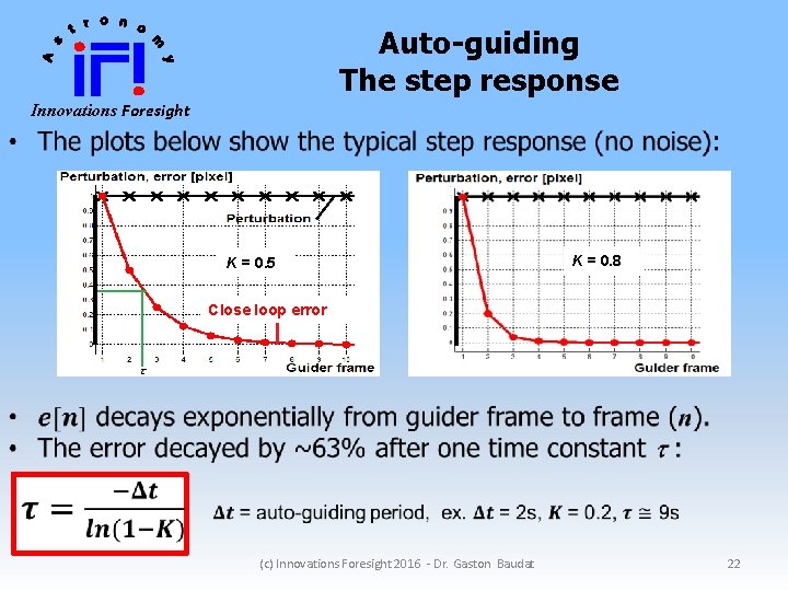 Auto-guiding The step response Innovations Foresight K = 0. 5 K = 0. 8