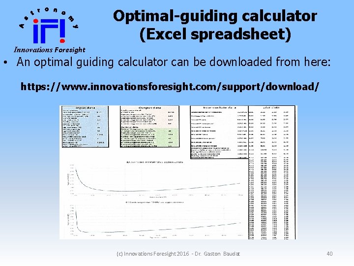 Optimal-guiding calculator (Excel spreadsheet) Innovations Foresight • An optimal guiding calculator can be downloaded