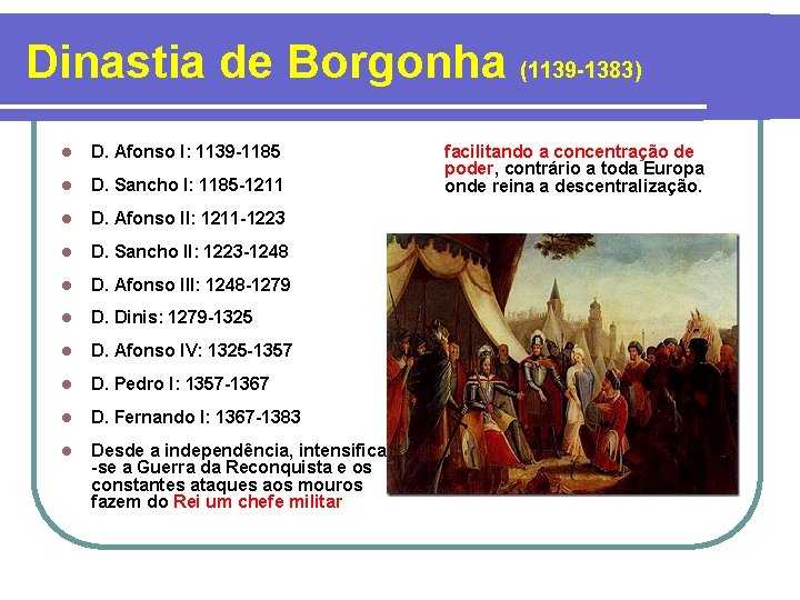 Dinastia de Borgonha (1139 -1383) l D. Afonso I: 1139 -1185 l D. Sancho