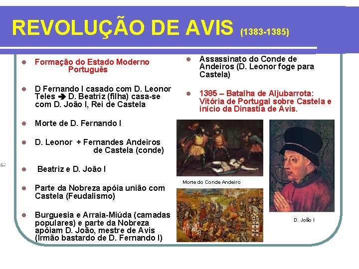 REVOLUÇÃO DE AVIS (1383 -1385) l Formação do Estado Moderno Português l D Fernando