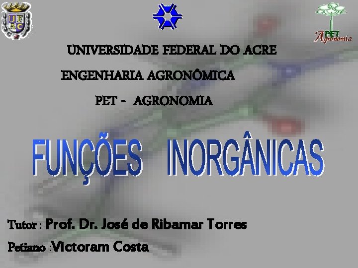 UNIVERSIDADE FEDERAL DO ACRE ENGENHARIA AGRONÔMICA PET - AGRONOMIA Funções Tutor : Prof. Dr.