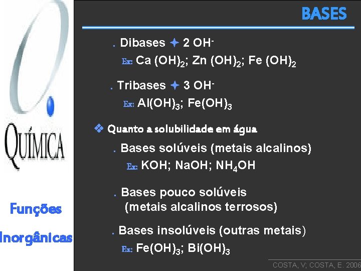 BASES. Dibases 2 OHEx: Ca (OH)2; Zn (OH)2; Fe (OH)2. Tribases 3 OHEx: Al(OH)3;