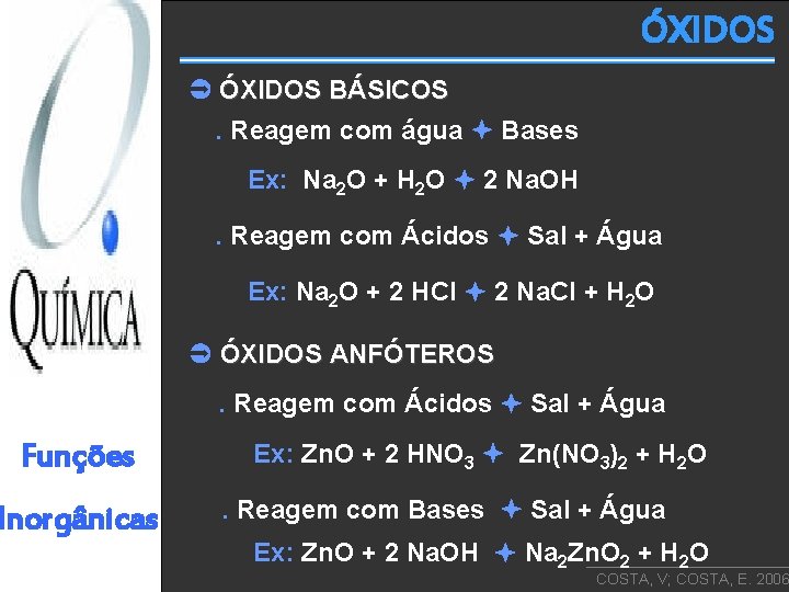 ÓXIDOS BÁSICOS. Reagem com água Bases Ex: Na 2 O + H 2 O