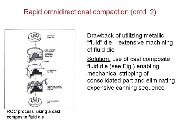 Rapid omnidirectional compaction (cntd. 2) Drawback of utilizing metallic “fluid” die – extensive machining