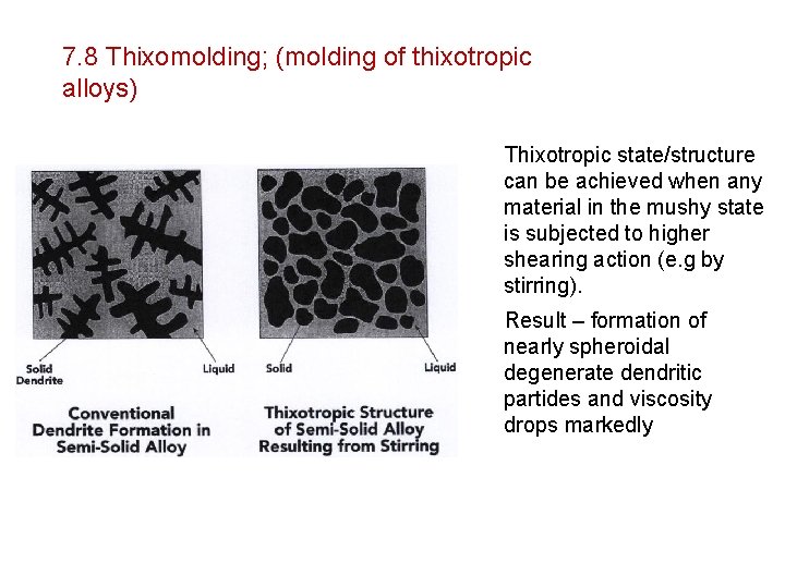 7. 8 Thixomolding; (molding of thixotropic alloys) Thixotropic state/structure can be achieved when any 7. 8 Thixomolding; (molding of thixotropic alloys) Thixotropic state/structure can be achieved when any