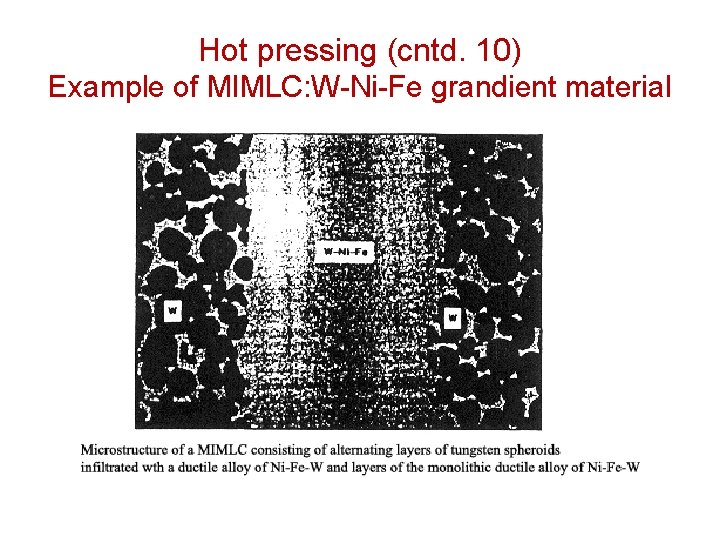 Hot pressing (cntd. 10) Example of MIMLC: W-Ni-Fe grandient material 