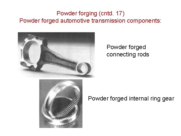 Powder forging (cntd. 17) Powder forged automotive transmission components: Powder forged connecting rods Powder Powder forging (cntd. 17) Powder forged automotive transmission components: Powder forged connecting rods Powder