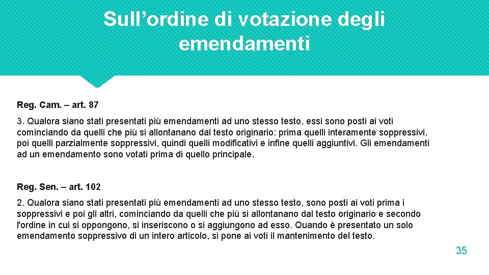 Sull’ordine di votazione degli emendamenti Reg. Cam. – art. 87 3. Qualora siano stati