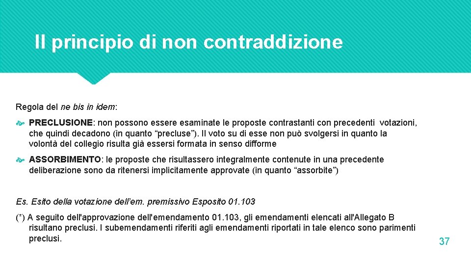 Il principio di non contraddizione Regola del ne bis in idem: PRECLUSIONE: non possono