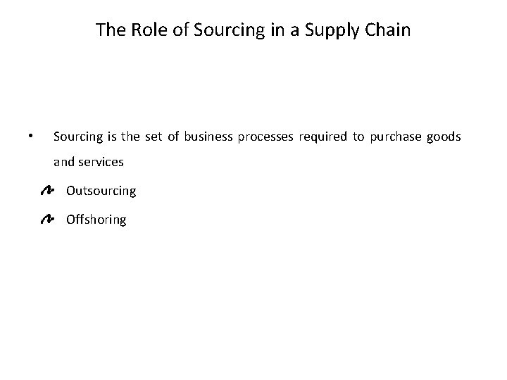 The Role of Sourcing in a Supply Chain • Sourcing is the set of