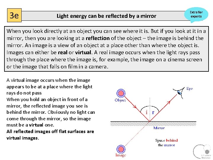 3 e Light energy can be reflected by a mirror Extra for experts When