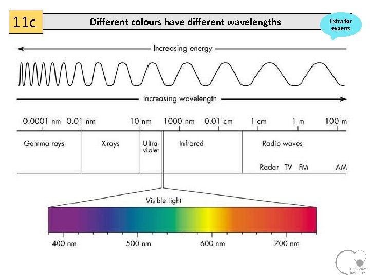 11 c Different colours have different wavelengths Extra for experts 