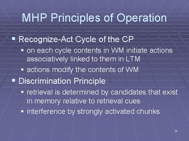 MHP Principles of Operation § Recognize-Act Cycle of the CP § on each cycle MHP Principles of Operation § Recognize-Act Cycle of the CP § on each cycle