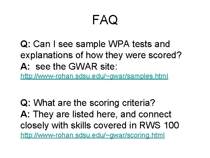 FAQ Q: Can I see sample WPA tests and explanations of how they were FAQ Q: Can I see sample WPA tests and explanations of how they were