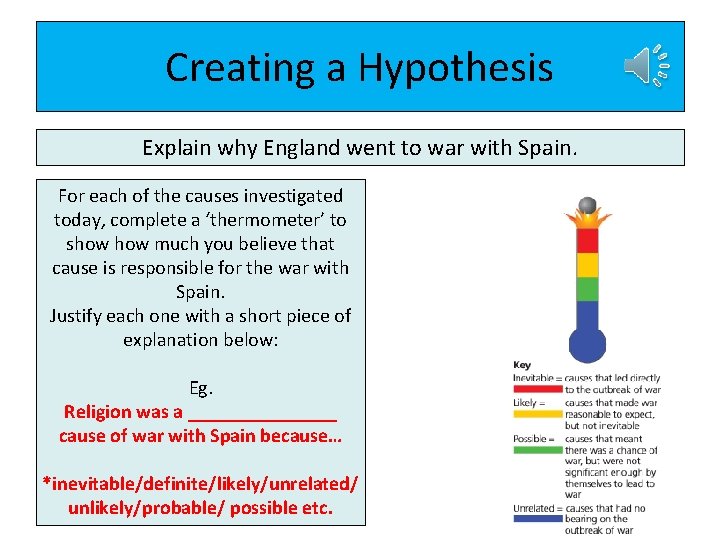 Creating a Hypothesis Explain why England went to war with Spain. For each of