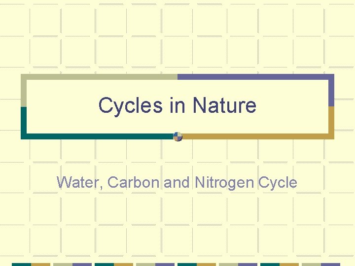 Cycles in Nature Water, Carbon and Nitrogen Cycle 