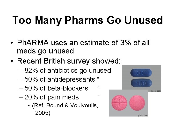 Too Many Pharms Go Unused • Ph. ARMA uses an estimate of 3% of