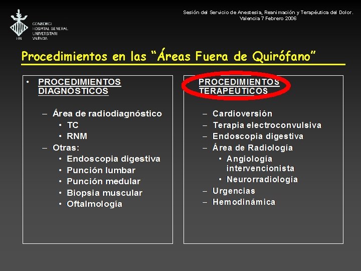Sesión del Servicio de Anestesia, Reanimación y Terapéutica del Dolor. Valencia 7 Febrero 2006