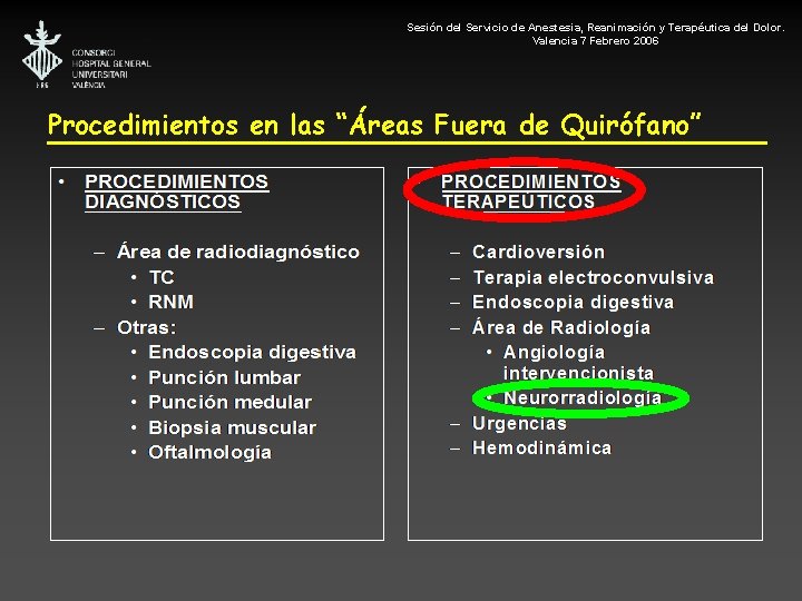 Sesión del Servicio de Anestesia, Reanimación y Terapéutica del Dolor. Valencia 7 Febrero 2006