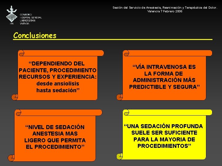 Sesión del Servicio de Anestesia, Reanimación y Terapéutica del Dolor. Valencia 7 Febrero 2006