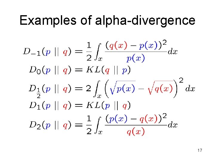 Examples of alpha-divergence 17 