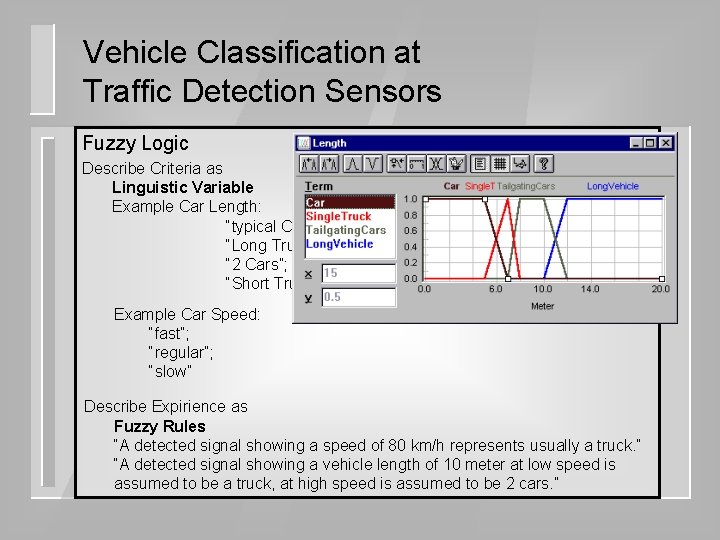 Vehicle Classification at Traffic Detection Sensors Fuzzy Logic Describe Criteria as Linguistic Variable Example