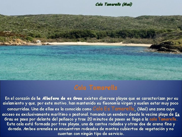 Cala Tamarells En el corazón de la Albufera de es Grau existen diversas playas Cala Tamarells En el corazón de la Albufera de es Grau existen diversas playas
