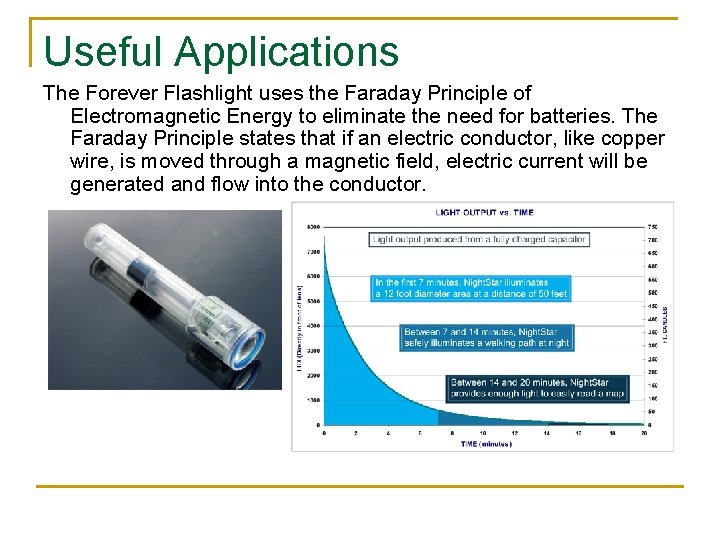 Useful Applications The Forever Flashlight uses the Faraday Principle of Electromagnetic Energy to eliminate