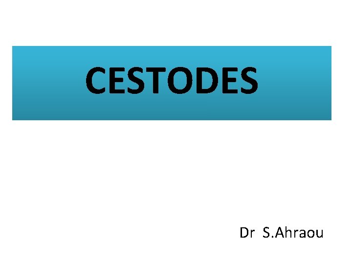 CESTODES Dr S. Ahraou 