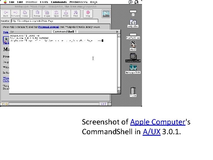 Screenshot of Apple Computer's Command. Shell in A/UX 3. 0. 1. 