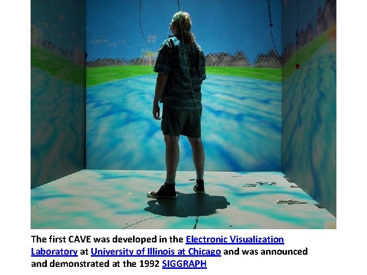 The first CAVE was developed in the Electronic Visualization Laboratory at University of Illinois
