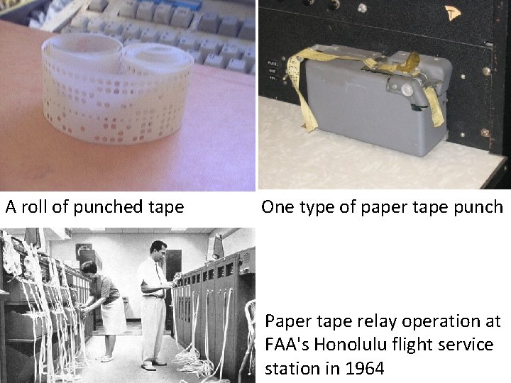 A roll of punched tape One type of paper tape punch Paper tape relay