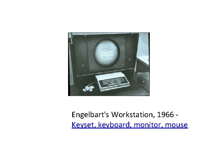 Engelbart's Workstation, 1966 Keyset, keyboard, monitor, mouse 