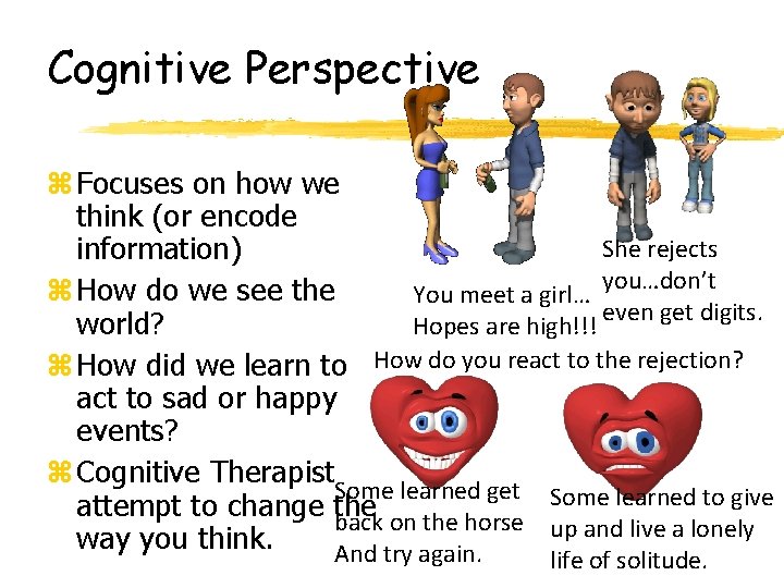 Cognitive Perspective z Focuses on how we think (or encode She rejects information) you…don’t