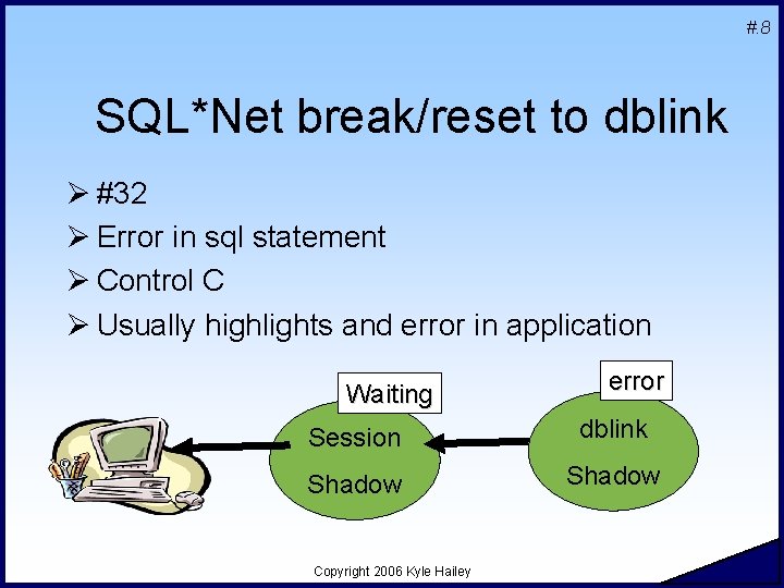 #. 8 SQL*Net break/reset to dblink Ø #32 Ø Error in sql statement Ø