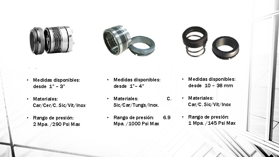  • Medidas disponibles: desde 10 – 38 mm • Medidas disponibles: desde 1”