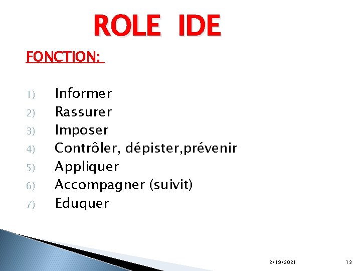 ROLE IDE FONCTION: 1) 2) 3) 4) 5) 6) 7) Informer Rassurer Imposer Contrôler,