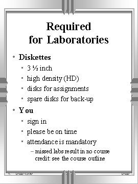 Required for Laboratories • Diskettes • • 3 ½ inch high density (HD) disks