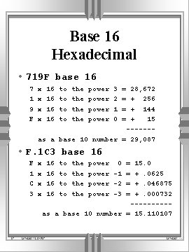 Base 16 Hexadecimal • 719 F base 16 7 1 9 F x x