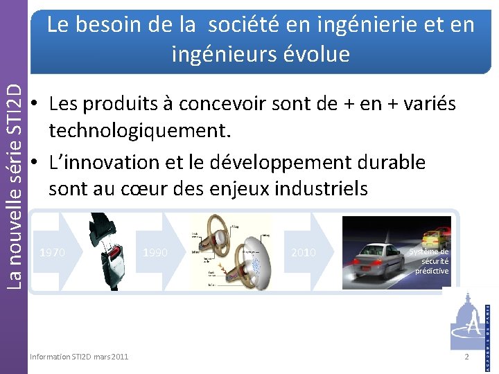 La nouvelle série STI 2 D Le besoin de la société en ingénierie et