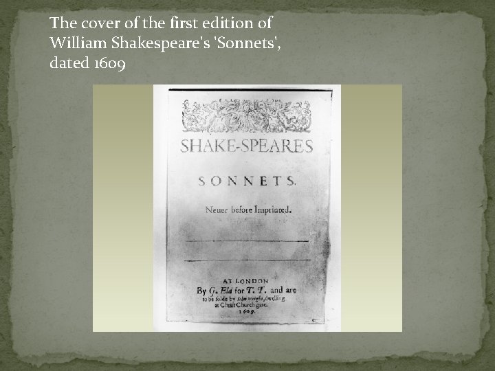 The cover of the first edition of William Shakespeare's 'Sonnets', dated 1609 