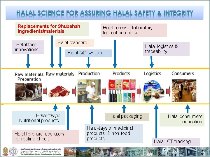 Replacements for Shubahah ingredients/materials Halal feed innovations Halal forensic laboratory for routine check Halal