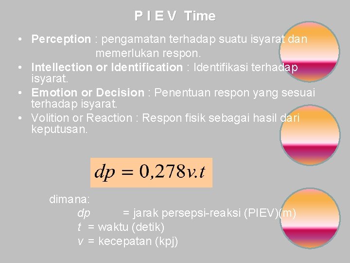 P I E V Time • Perception : pengamatan terhadap suatu isyarat dan memerlukan